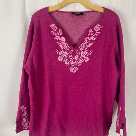 Susan Graver Pink Split Neck Jacquard Sweater Women's XL - Picture 5 of 12